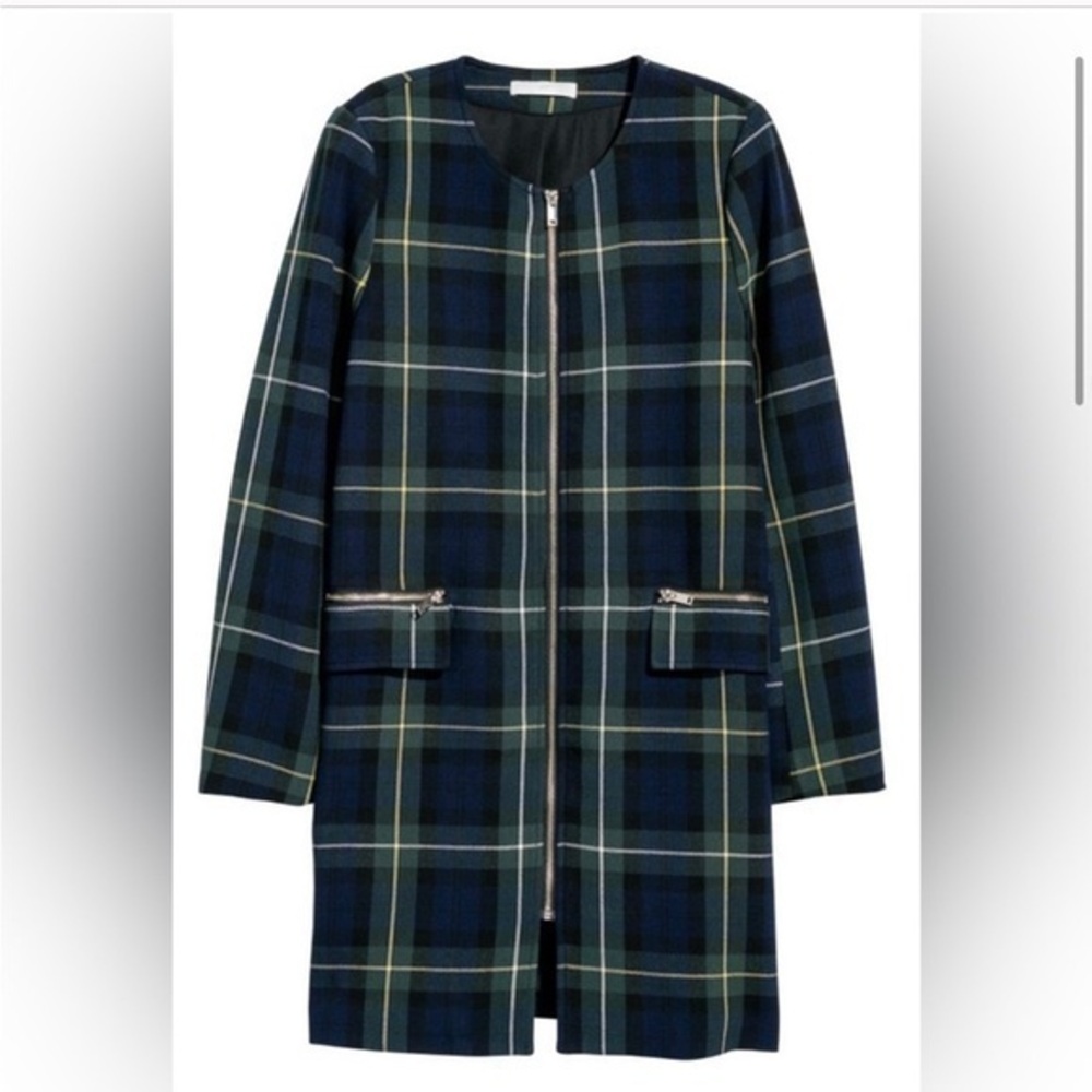 H & M Divided Plaid Women's Jacket Blue, Green - gold hardware EUC size 2 SMALL